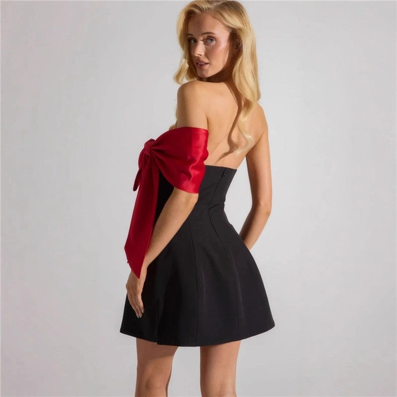Red Bow Boat Shoulder Dress