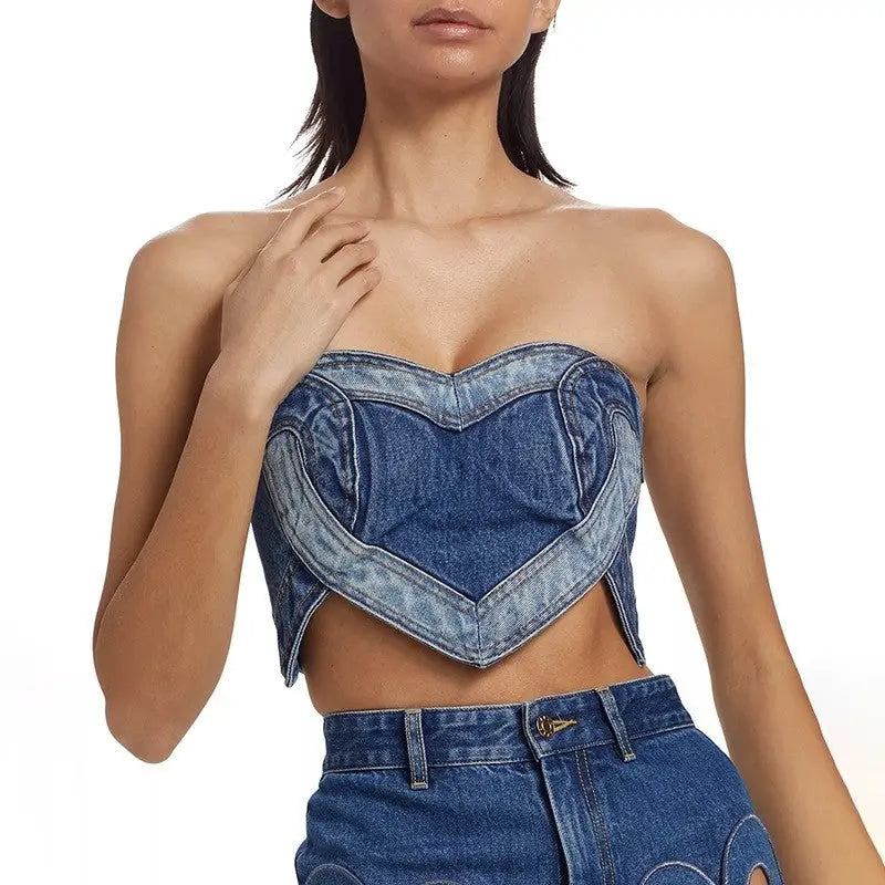 Heart Crop Denim Top