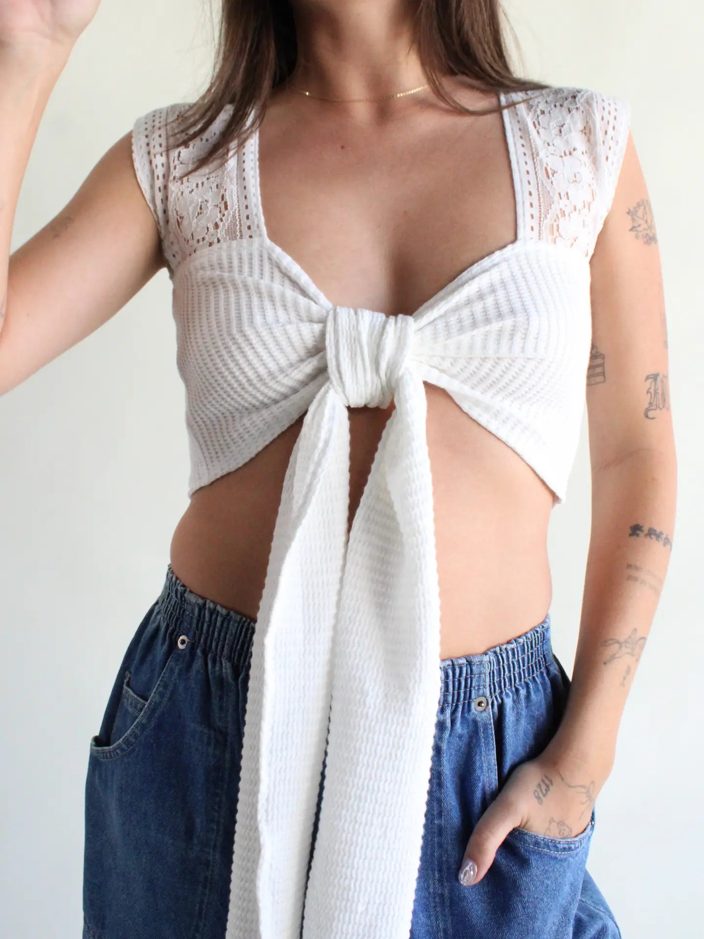 Recycled Lace Tie Crop